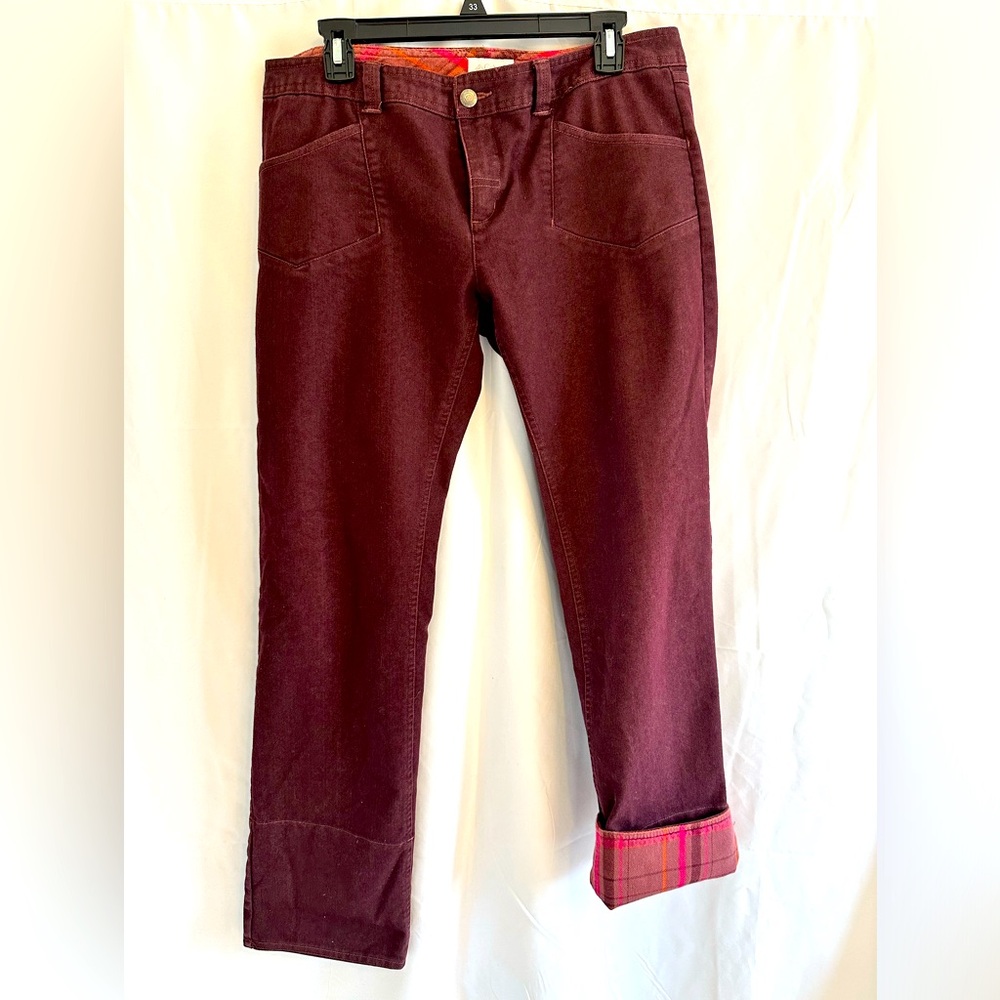 Columbia MAROON Capri flannel accent denim pants size 12
